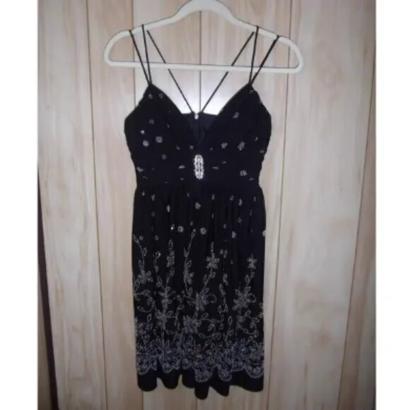 Cache Beaded Floral Sweetheart Built-in Bra Sleeveless Mini Slip Dress 4 - Picture 1 of 5